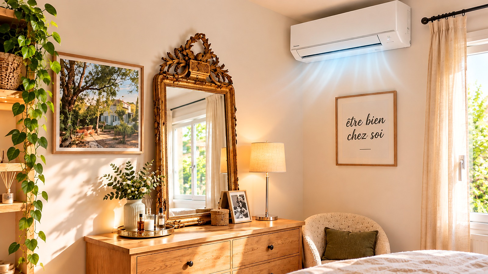 Climatisation murale split dans un intérieur lumineux, Seniors Plus
